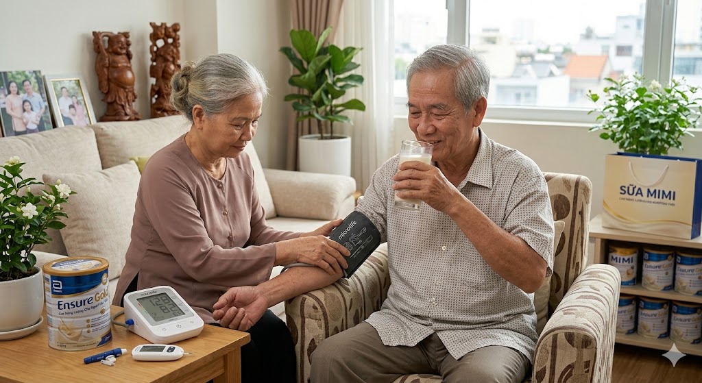 Người cao tuổi uống sữa đặc trị Ensure Gold Cao Năng Lượng phục hồi sức khỏe