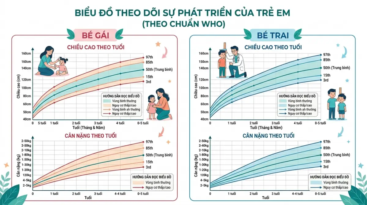 Hướng dẫn ba mẹ đọc biểu đồ tăng trưởng WHO để theo dõi sức khỏe của trẻ