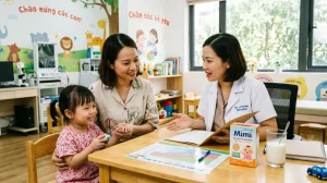 Mẹ cùng chuyên gia dinh dưỡng tư vấn lộ trình phát triển khỏe mạnh cho bé yêu tại Sữa Mimi.
